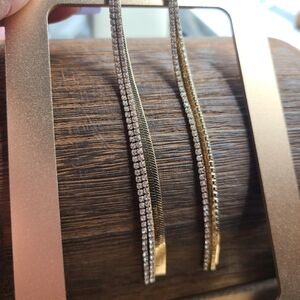 Long Slinky Sexy Goldtone Earrings w/ Long Matching Slinky Rhinestones